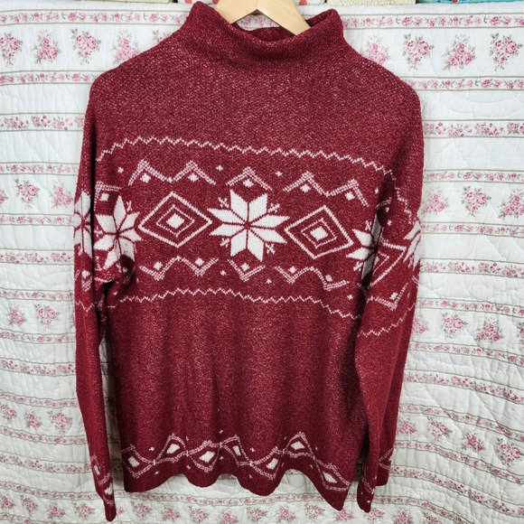 Christian Siriano New York Red White Snowflake Holiday Christmas Sweater M - Picture 1 of 7